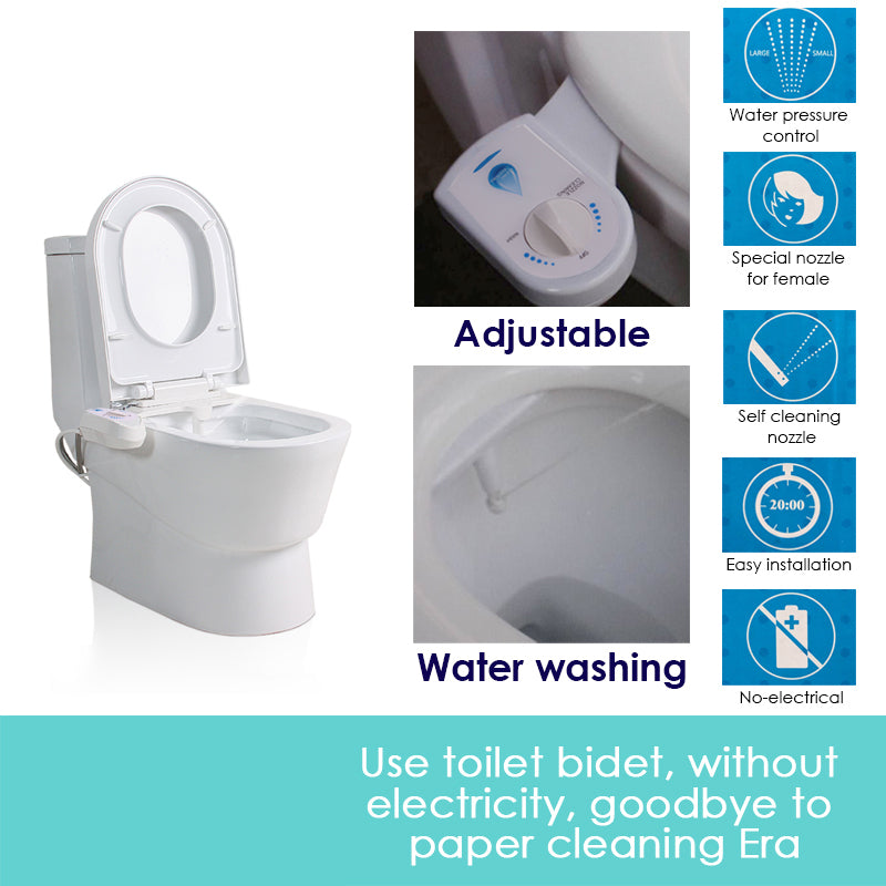 Toilet Bidet Seat Hygiene Water Wash Clean Unisex Easy Attachment Dual Nozzles 4