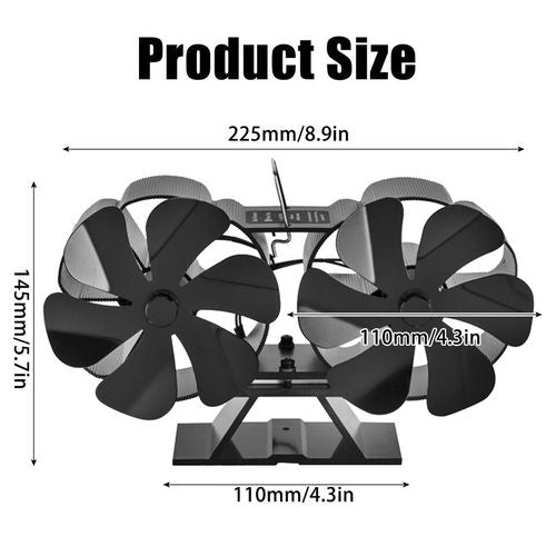 12Blade Fan Heat Self-Powered Wood Stove Top Burner Fireplace Silent Eco Heater 7