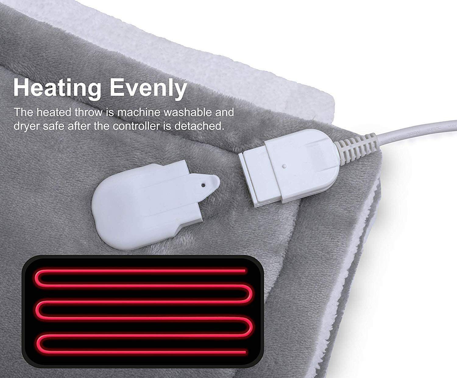 Double-side Flannel Heated Electric Throw Rug Blanket Fast Heating Warm Washable GREY 3