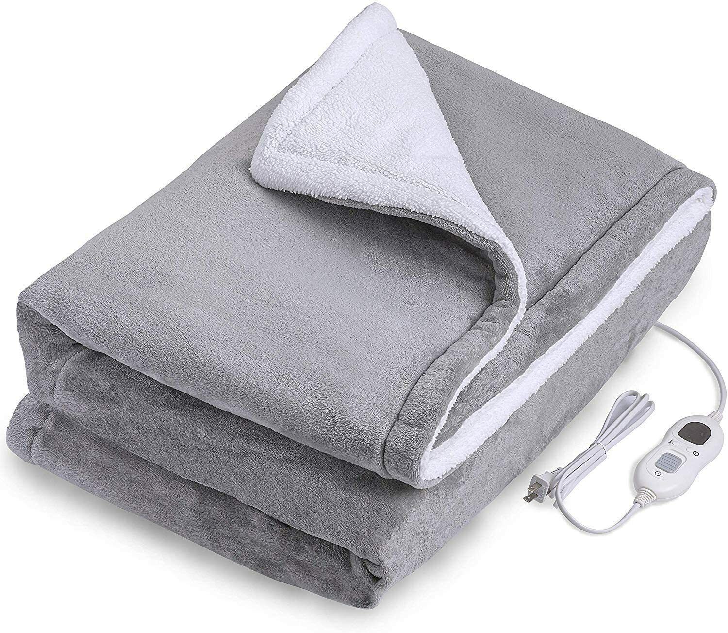 Double-side Flannel Heated Electric Throw Rug Blanket Fast Heating Warm Washable GREY 4