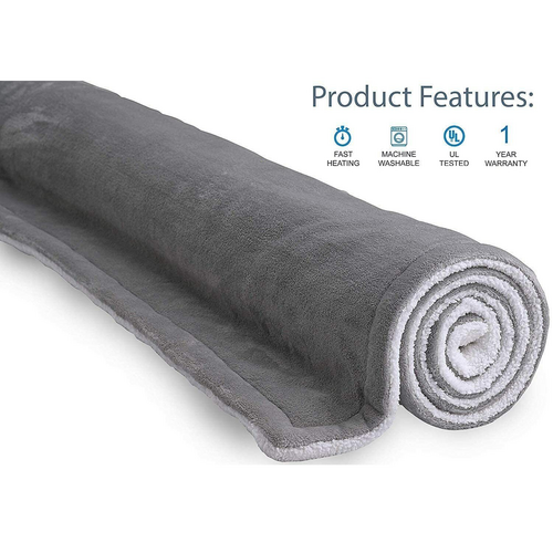 Double-side Flannel Heated Electric Throw Rug Blanket Fast Heating Warm Washable GREY 6