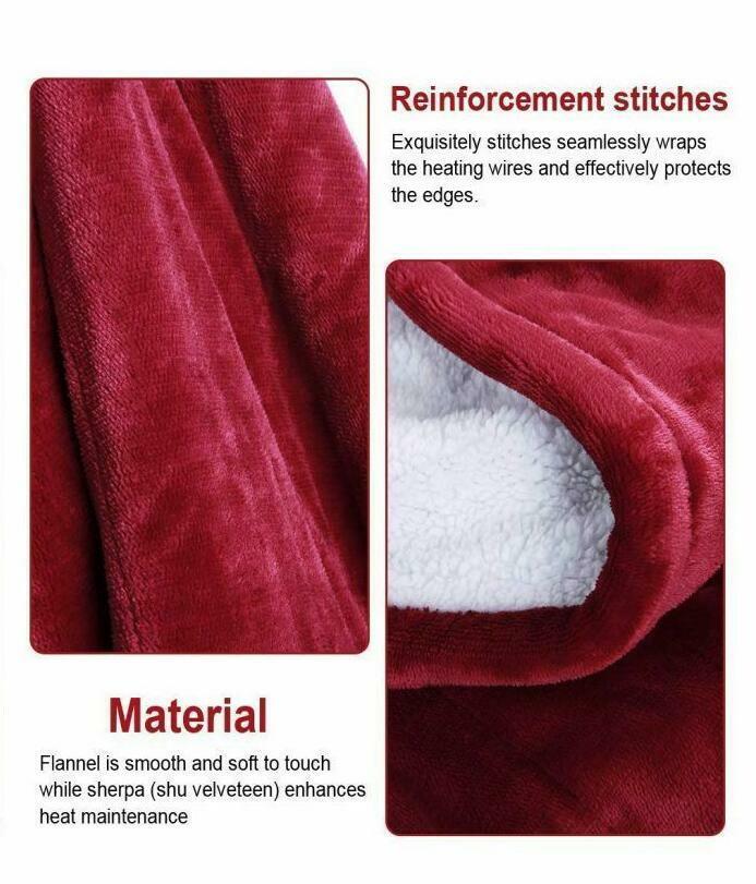 Double-side Flannel Heated Electric Throw Rug Blanket Fast Heating Warm Washable RED 3
