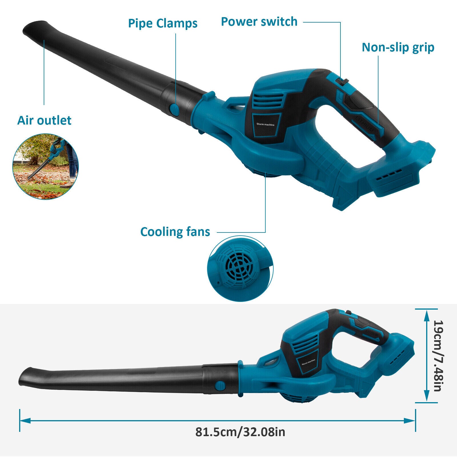 Cordless Garden Leaf Dust Blower Handheld For Makita With 2Battery & Charger 36V 3