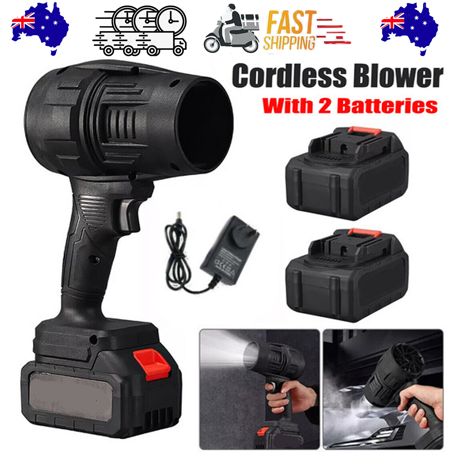Cordless Blower Portable Handheld Electric Brushless Turbo Jet Fan w/2 Batteries