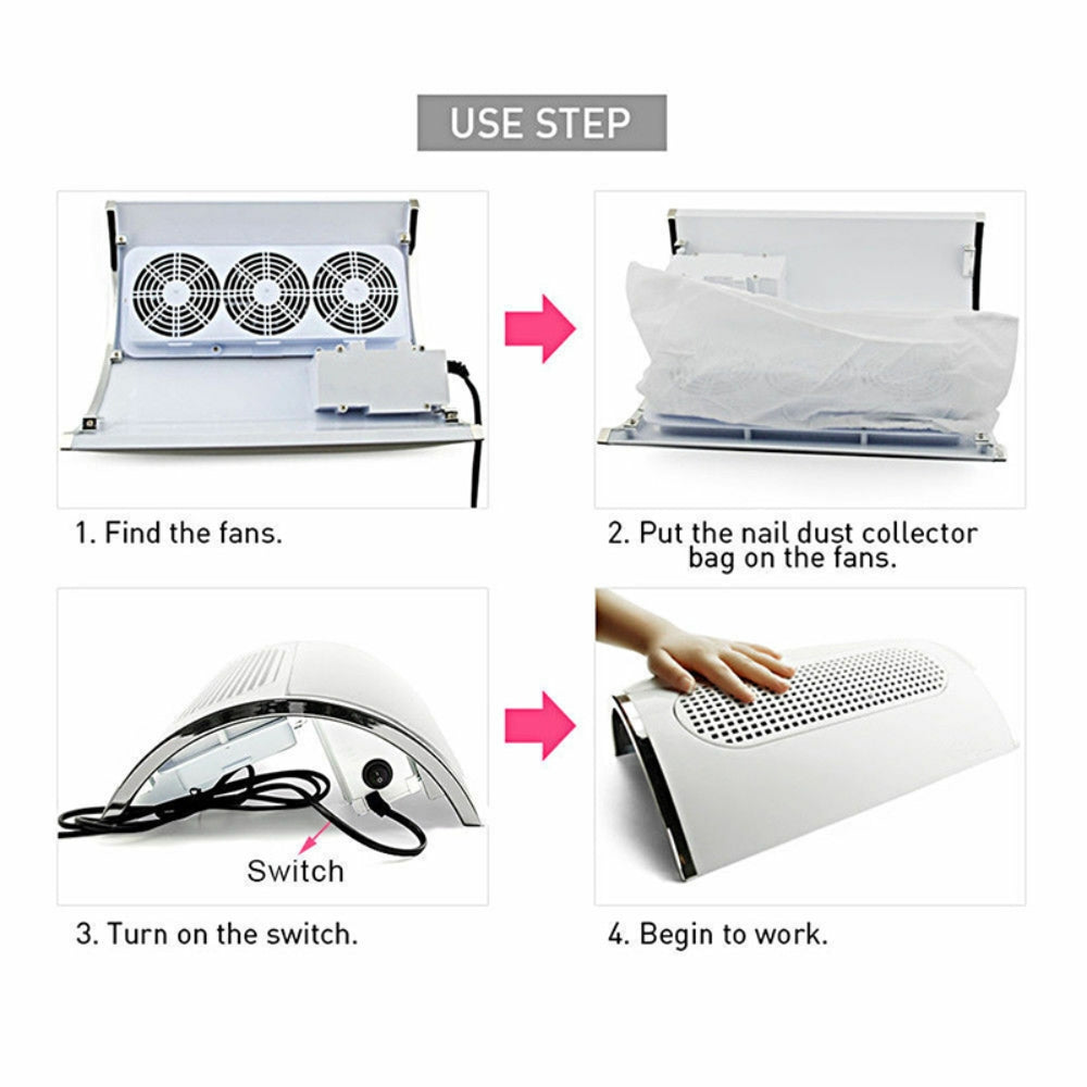 Nail Dust Collector Remover Fan Vacuum Cleaner 3 Fan Suction Manicure Machine 7