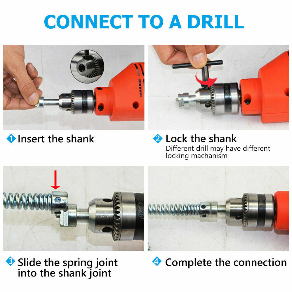 Plumber Drain Snake Pipe Metal Cleaner Pipeline Sewer 12M + 6 Drill Bit Tool DIY 4