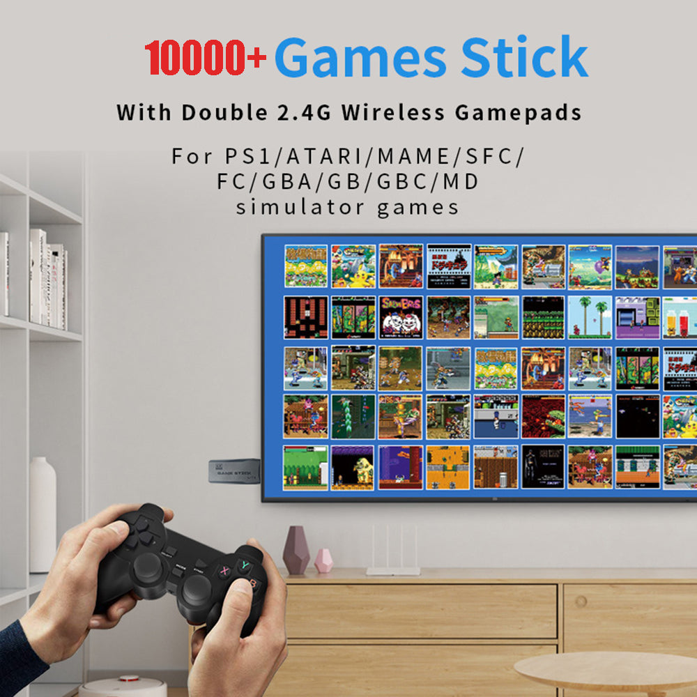 64G 4K 10000+ Retro Games Stick TV Video Game Console HDMI 2 Wireless Controller 4