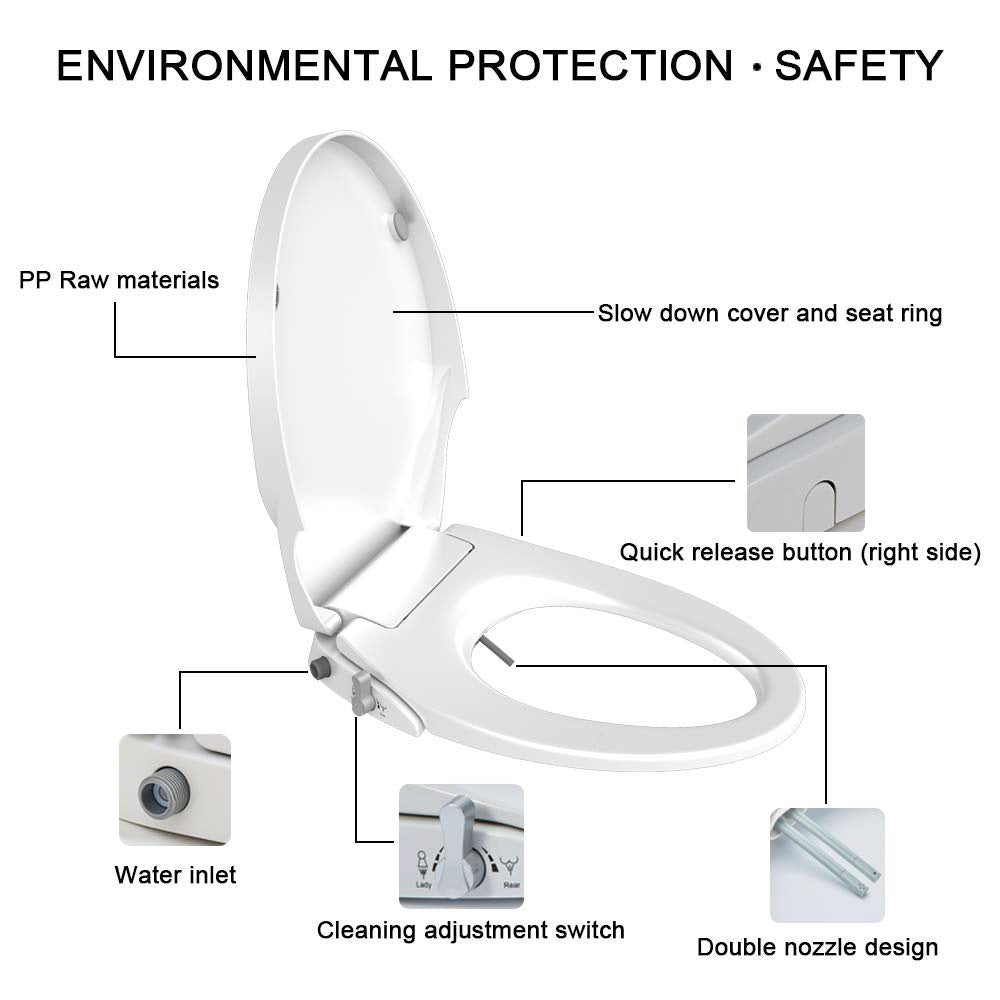 Non Electric Bidet Toilet Seat O Cover Bathroom Dual Nozzle Spray Water Wash 5