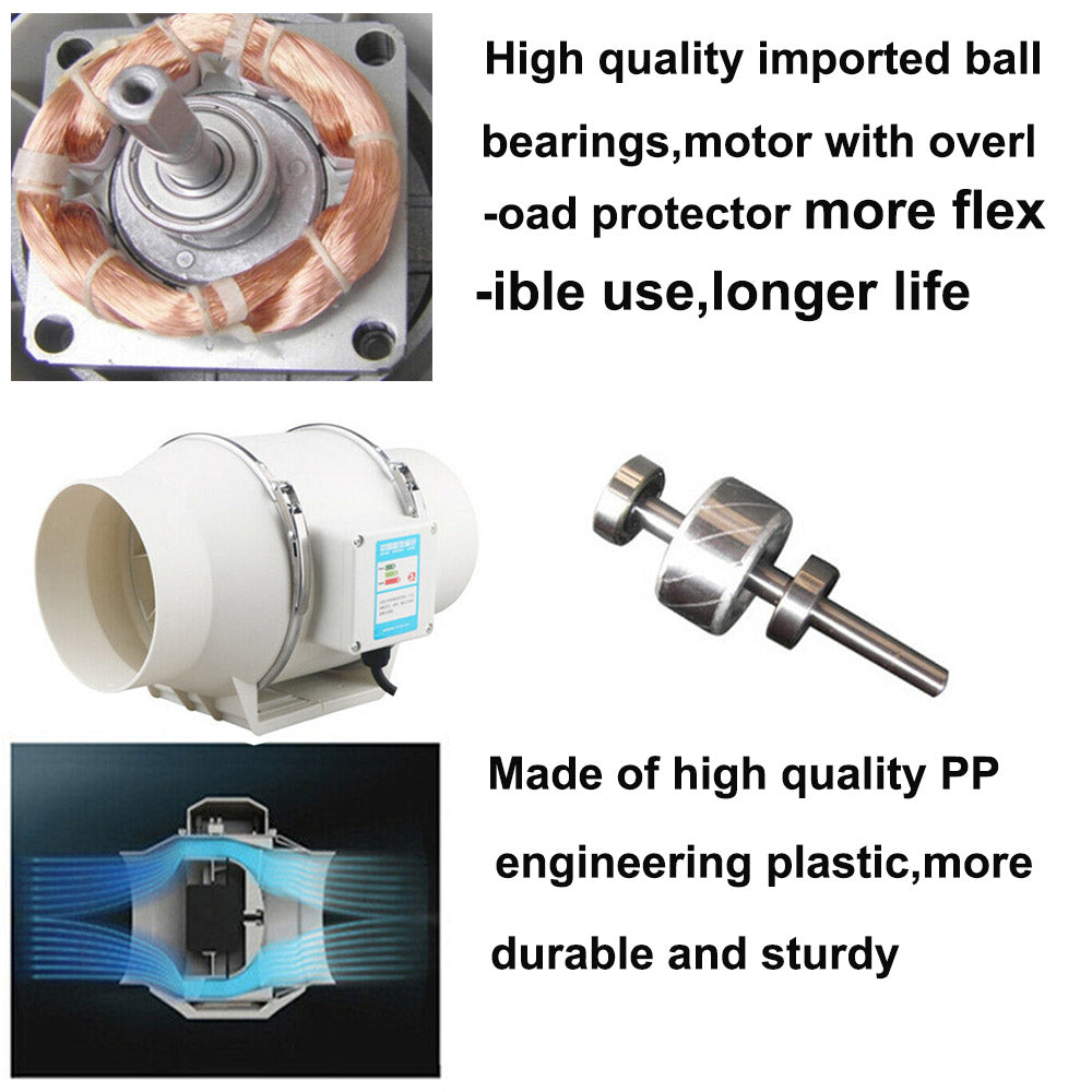 4'' Extractor Fan Duct Hydroponic Inline Exhaust Vent Industrial 6