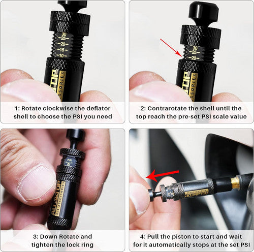 Adjustable Auto-Stop Tire Deflator Valve Kit 10-30 PSI 4PCS Screw-on for Offroad 3