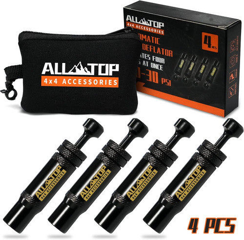 Adjustable Auto-Stop Tire Deflator Valve Kit 10-30 PSI 4PCS Screw-on for Offroad 8