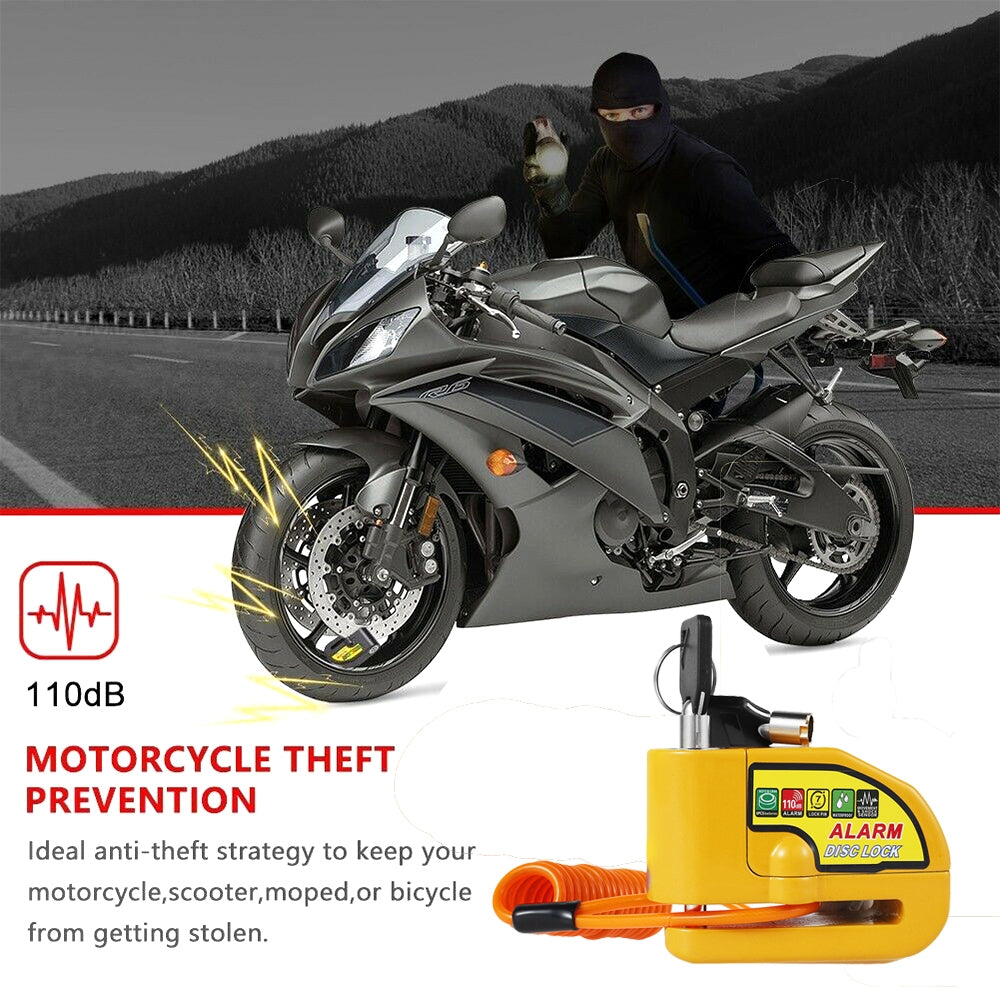 Motorcycle Alarm Disc Lock Electric Rotor Lock Motor Bicycle Bike Brake Security Yellow 4