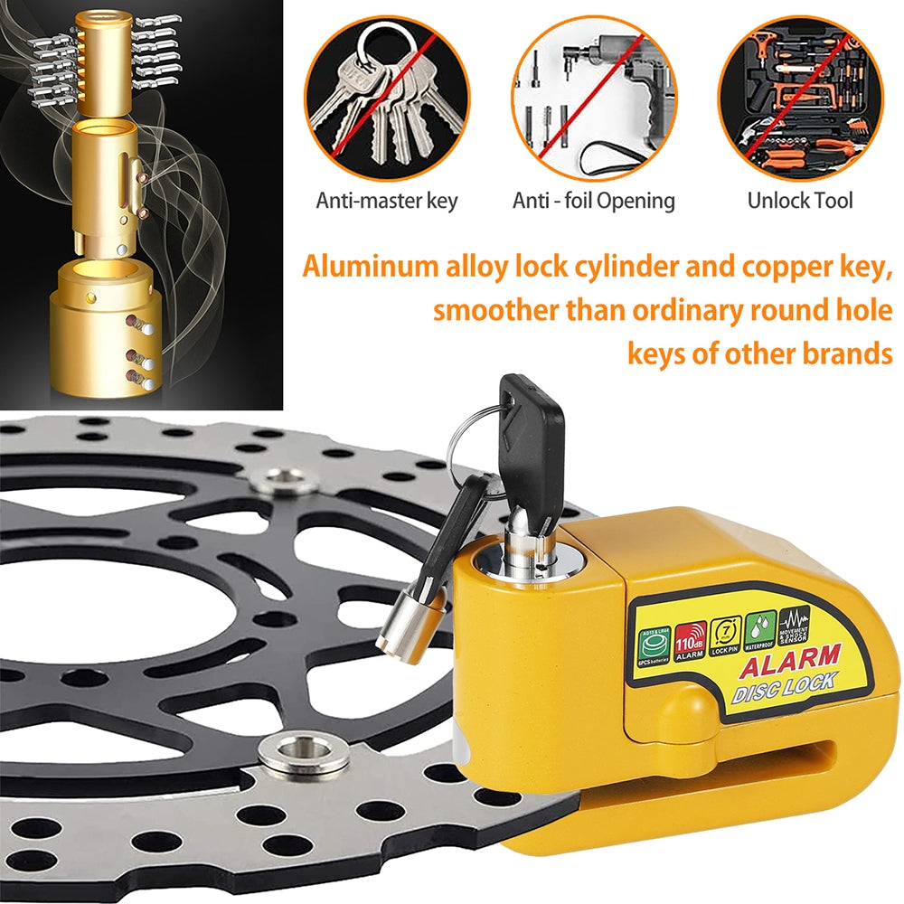 Motorcycle Alarm Disc Lock Electric Rotor Lock Motor Bicycle Bike Brake Security Yellow 5