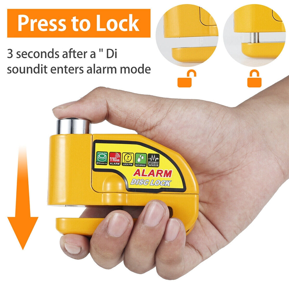 Motorcycle Alarm Disc Lock Electric Rotor Lock Motor Bicycle Bike Brake Security Yellow 9