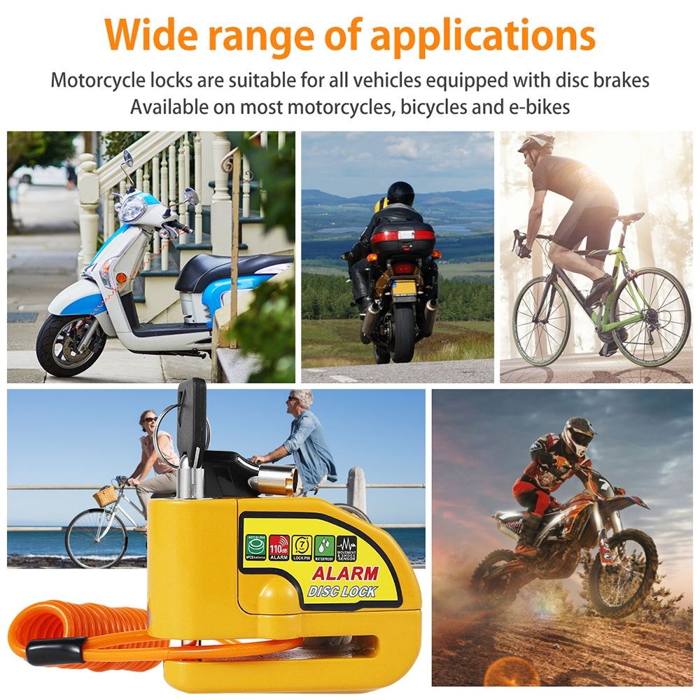 Motorcycle Alarm Disc Lock Electric Rotor Lock Motor Bicycle Bike Brake Security Yellow 10