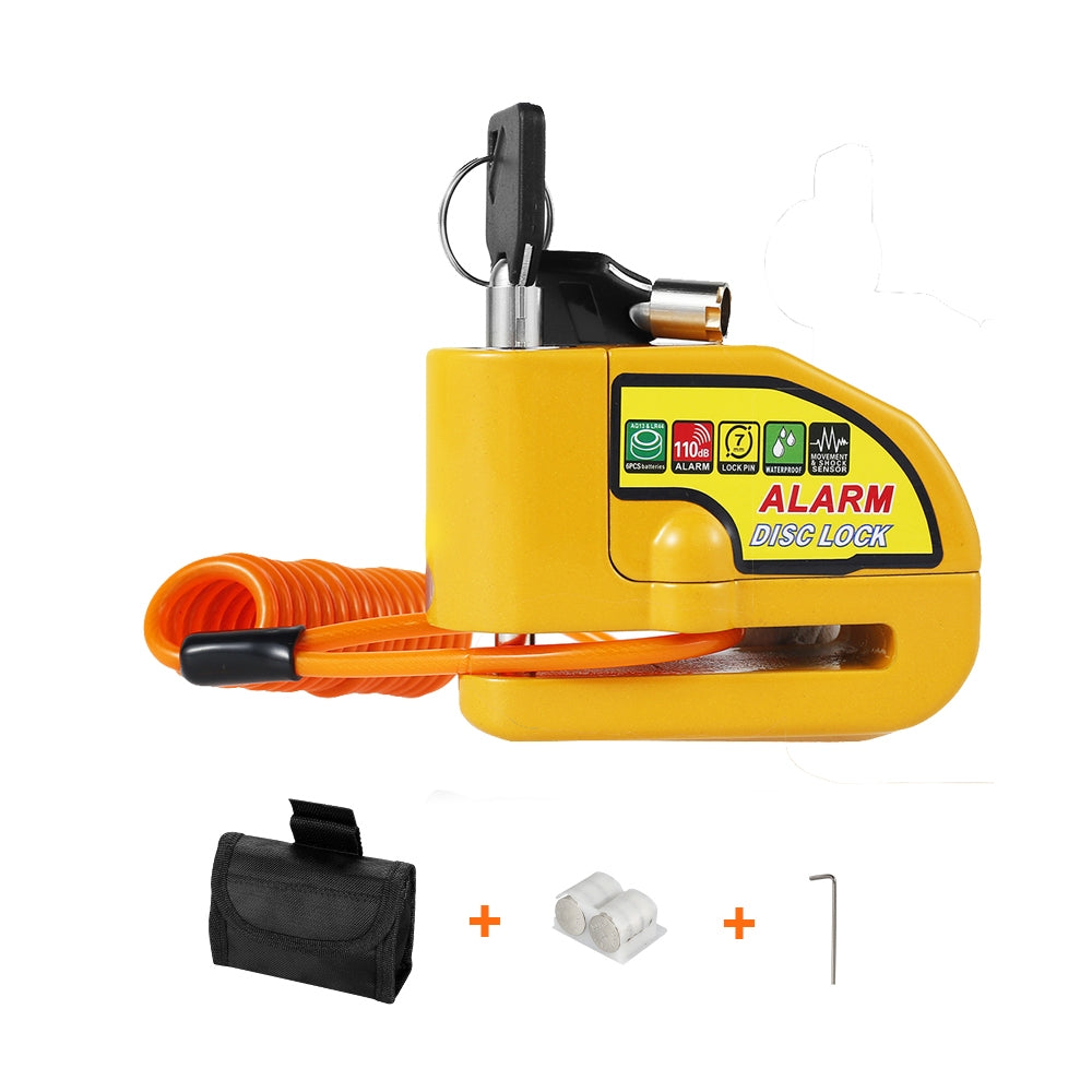 Motorcycle Alarm Disc Lock Electric Rotor Lock Motor Bicycle Bike Brake Security Yellow 11