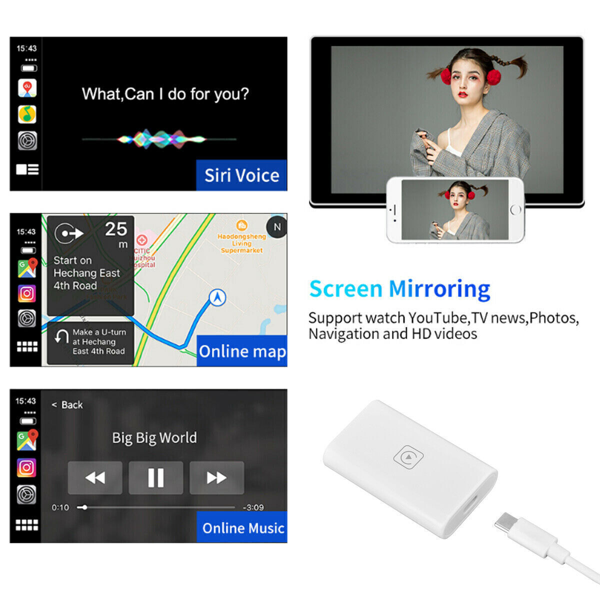 Upgrade Wireless CarPlay Adapter Dongle for Apple IOS Android Navigation Radio 4