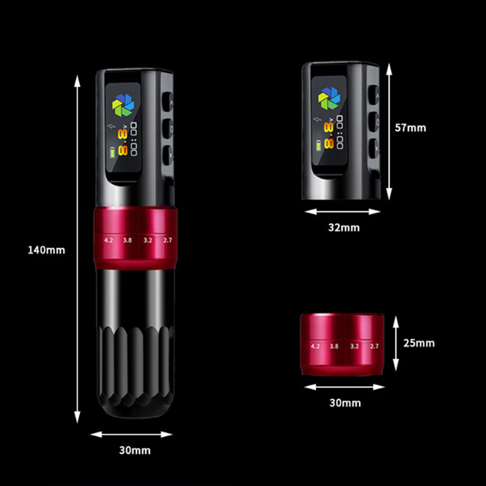 Red Wireless Tattoo Pen Rotary Machine Adjustable Stroke Gun OLED Screen Fast charge 4