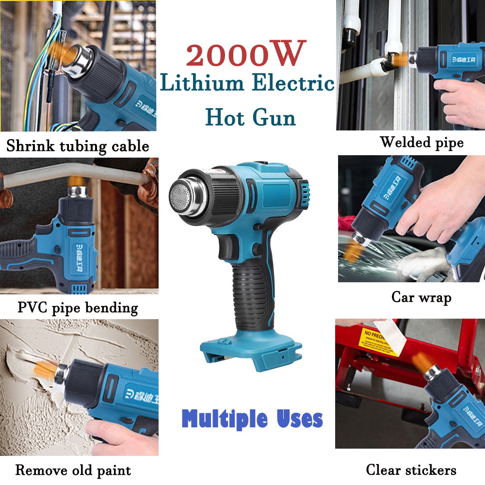 2000W Electric Hot Air Heat Gun with Nozzles Cordless Handheld For Makita 18V AU 4