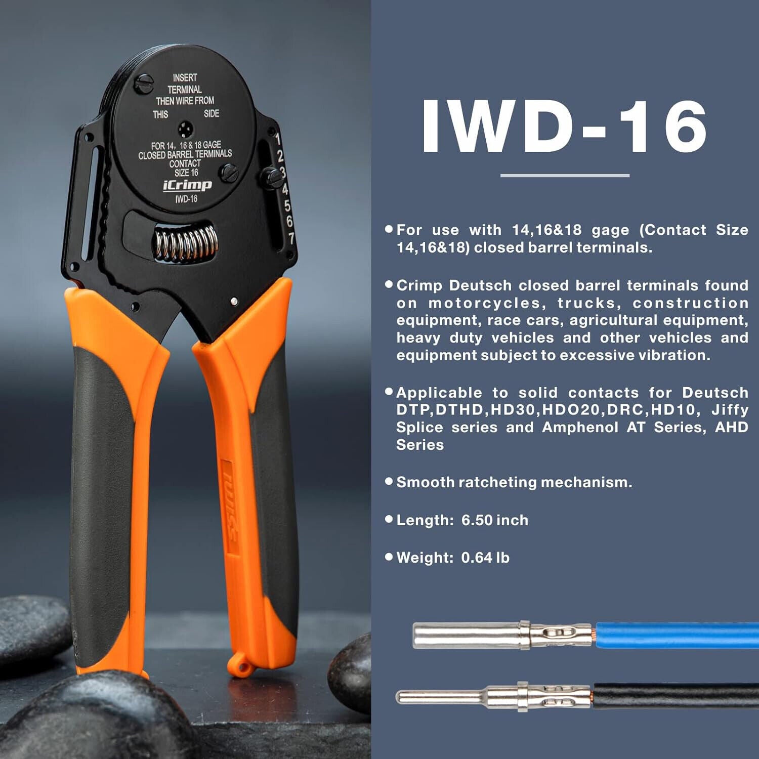 DT16 Crimper 4 Way Indent,8 Impression iCrimp Closed Barrel Type Deutsch Crimper 6