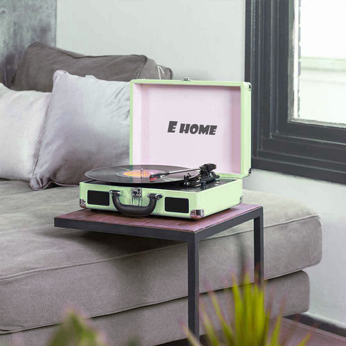 Record Player Vinyl Turntable Bluetooth Speakers Retro Briefcase USB (Turquoise) 3