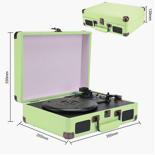 Record Player Vinyl Turntable Bluetooth Speakers Retro Briefcase USB (Turquoise) 6