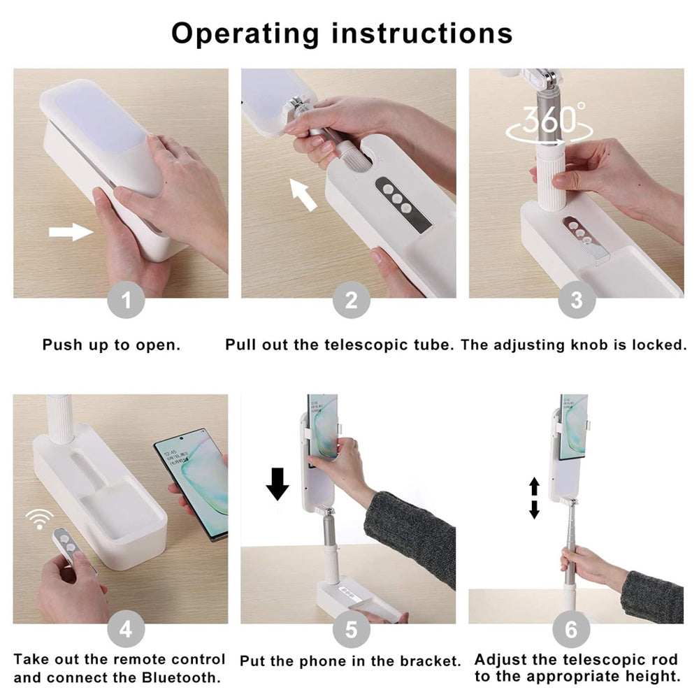 LED Portable Phone Holder Stand Wireless Remote Dimmable Selfie Fill Light Lamp Pink 6