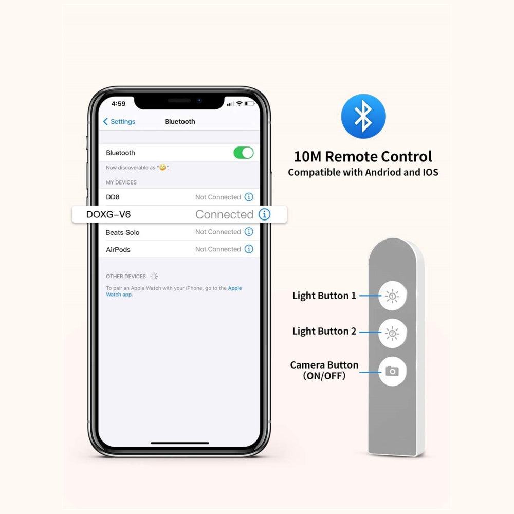 LED Portable Phone Holder Stand Wireless Remote Dimmable Selfie Fill Light Lamp White 3