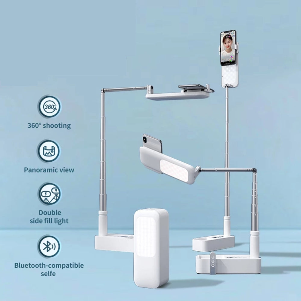LED Portable Phone Holder Stand Wireless Remote Dimmable Selfie Fill Light Lamp White 8
