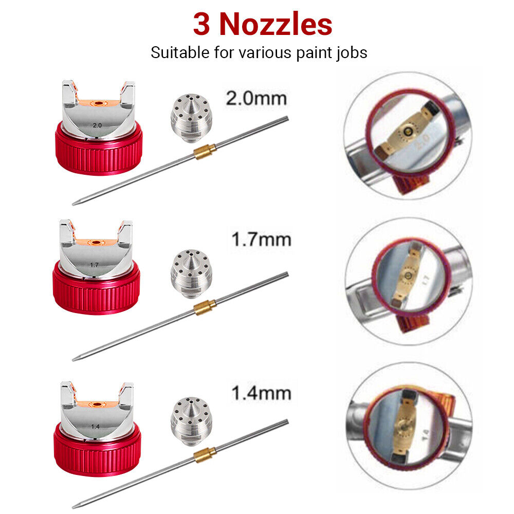 Air HVLP Spray Gun Paint Gun 600CC Gravity Feed Cup 1.4mm 1.7mm 2mm Tip AU Stock 6