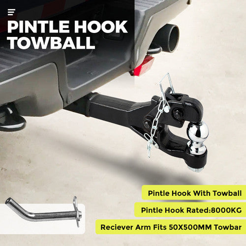 8 Ton Pintle Tow Hook Receiver Arm Hitch Towing Car Truck Heavy Duty Ball Combo 3