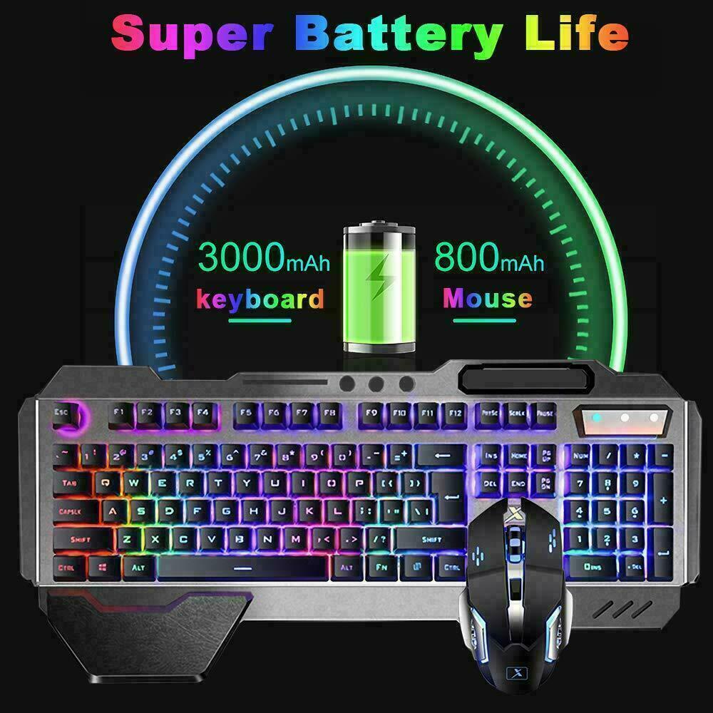 104 Keys Wireless Gaming Keyboard Mouse Set+Mouse Pad, RGB LED Backlit PC/Laptop Black-RGB 4