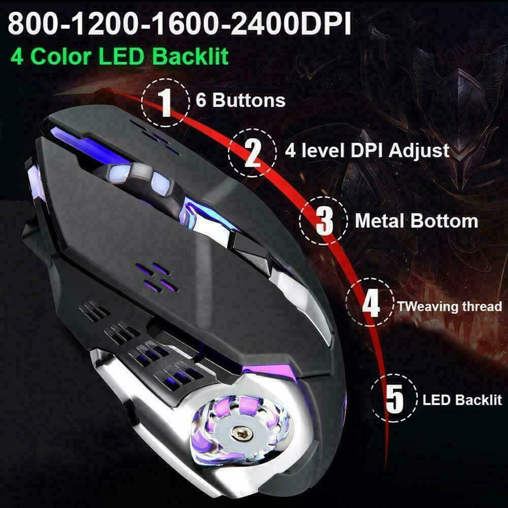 104 Keys Wireless Gaming Keyboard Mouse Set+Mouse Pad, RGB LED Backlit PC/Laptop Black-RGB 6