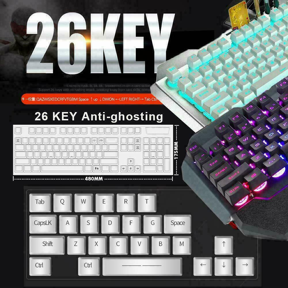 104 Keys Wireless Gaming Keyboard Mouse Set+Mouse Pad, RGB LED Backlit PC/Laptop Black-RGB 7