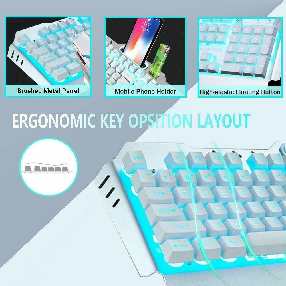 104 Keys Wireless Gaming Keyboard Mouse Set+Mouse Pad, RGB LED Backlit PC/Laptop White-RGB 9