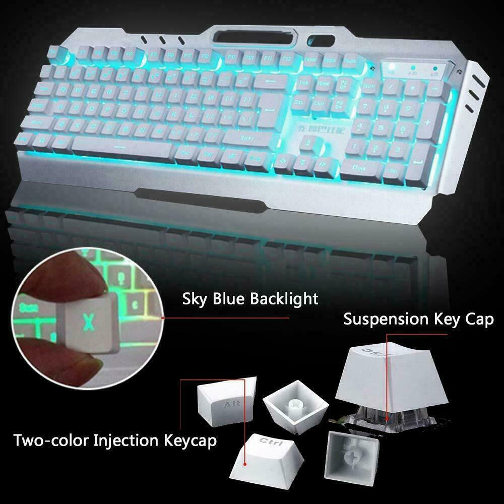 104 Keys Wireless Gaming Keyboard Mouse Set+Mouse Pad, RGB LED Backlit PC/Laptop White-RGB 10