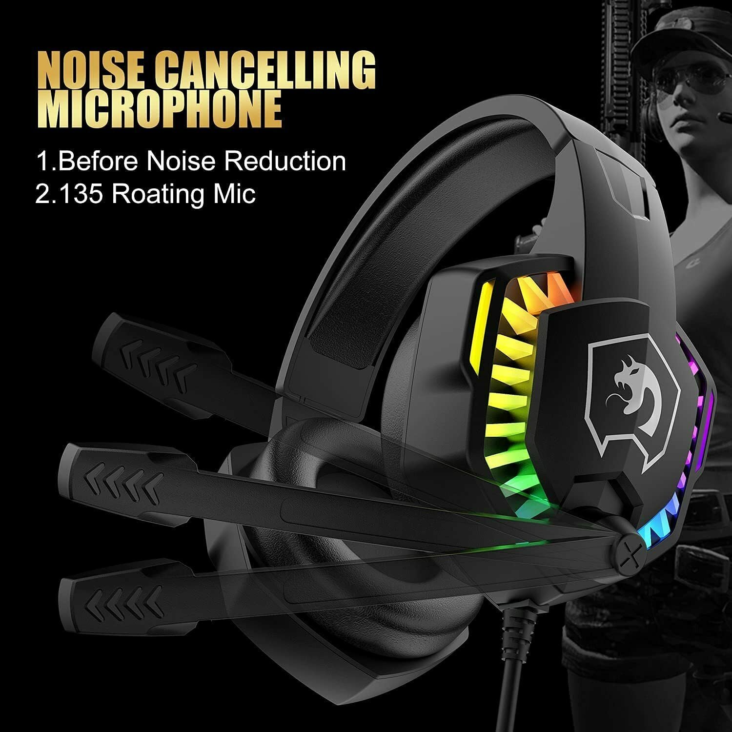 Gaming Keyboard & Mouse & Headset & Mousepad Set RGB Backlit Wired for PC Laptop 3