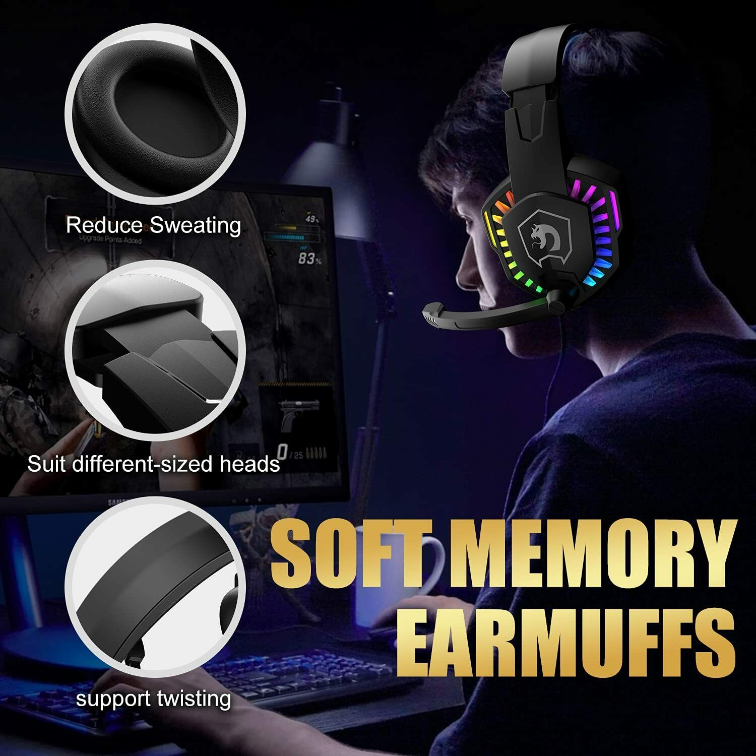 Gaming Keyboard & Mouse & Headset & Mousepad Set RGB Backlit Wired for PC Laptop 4