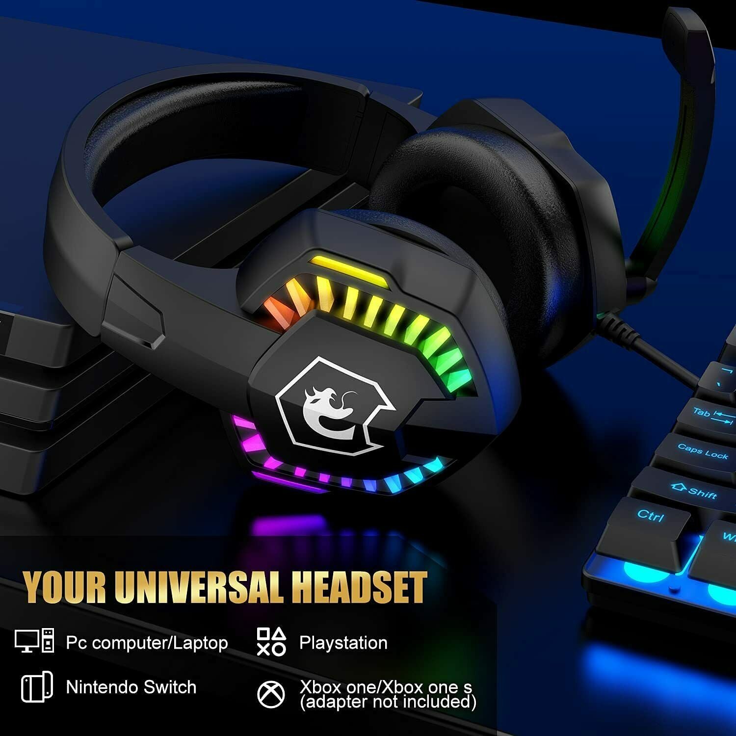 Gaming Keyboard & Mouse & Headset & Mousepad Set RGB Backlit Wired for PC Laptop 6