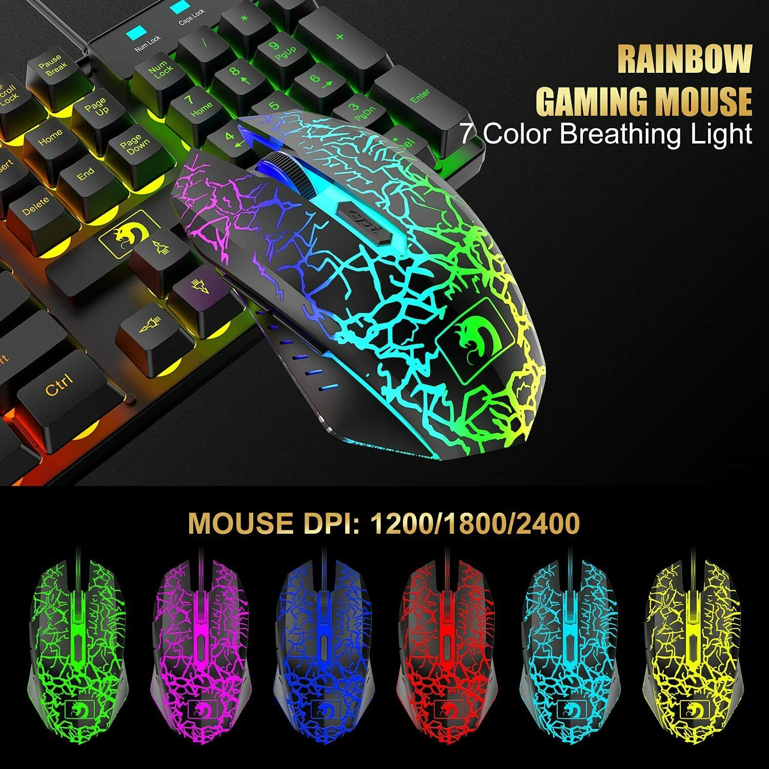 Gaming Keyboard & Mouse & Headset & Mousepad Set RGB Backlit Wired for PC Laptop 7
