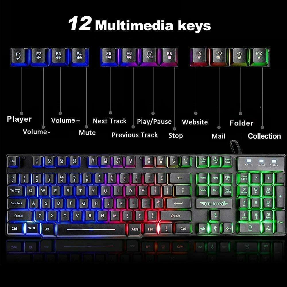 Gaming Keyboard & Mouse & Headset & Mousepad Set RGB Backlit Wired for PC Laptop 8