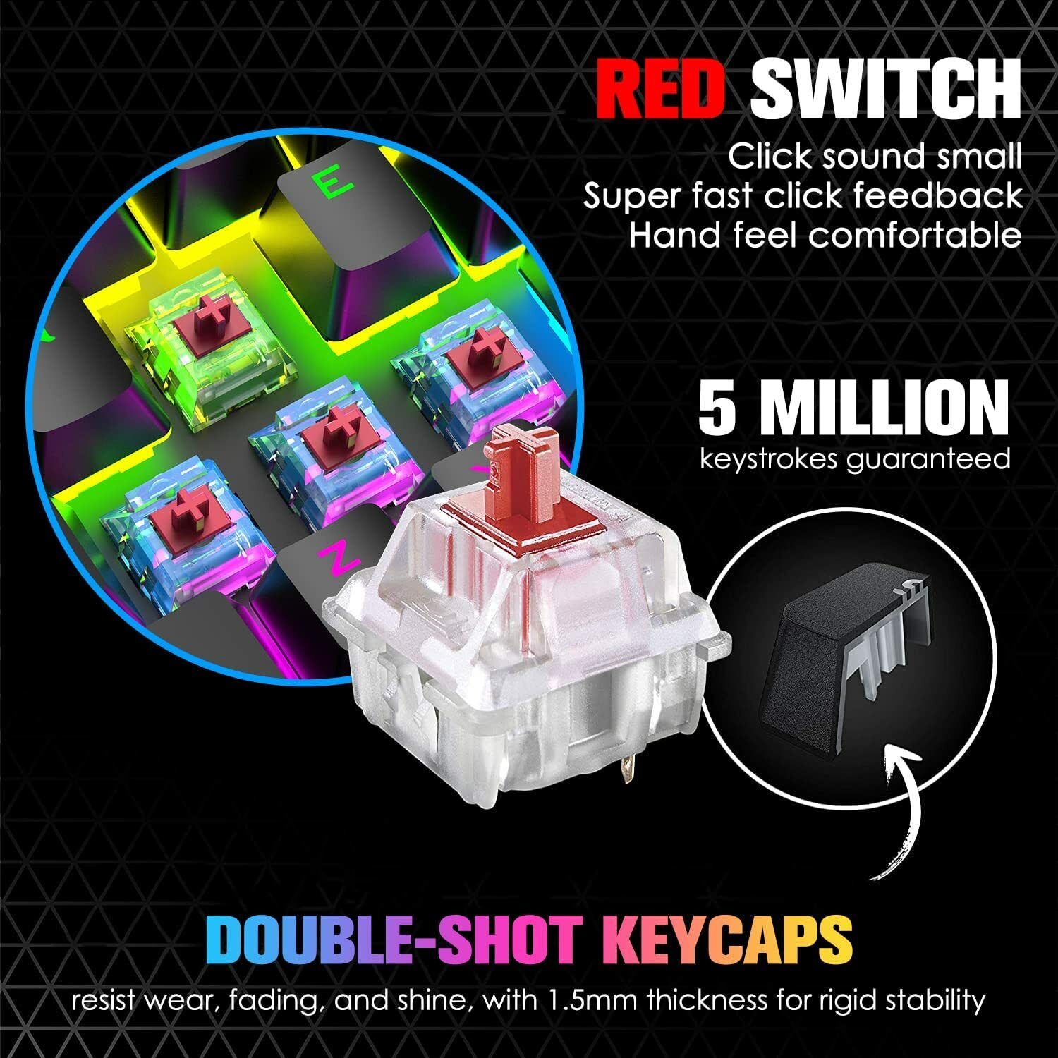 67 Keys Layout Design Mechanical Gaming Keyboard PC PS4 RGB Backlight Wired USB Black 3