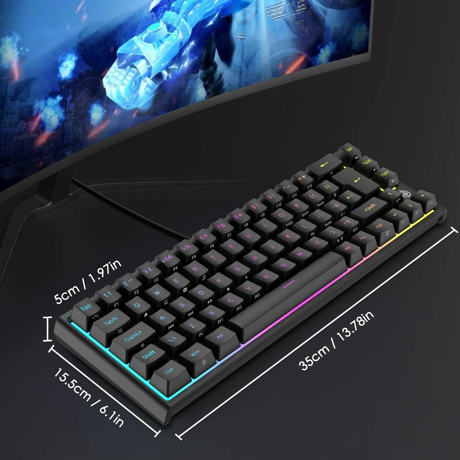 67 Keys Layout Design Mechanical Gaming Keyboard PC PS4 RGB Backlight Wired USB Black 4