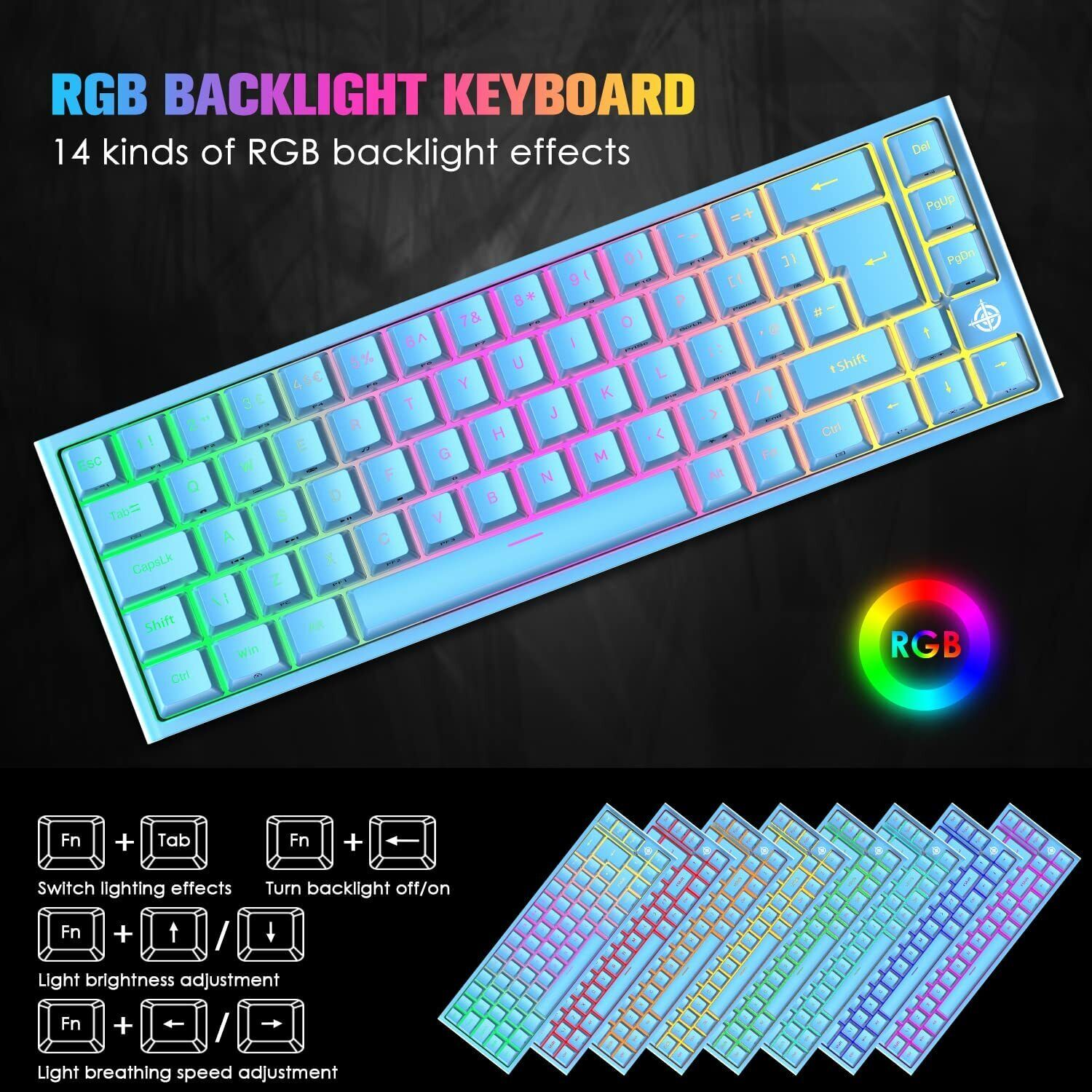 67 Keys Layout Design Mechanical Gaming Keyboard PC PS4 RGB Backlight Wired USB Blue 4