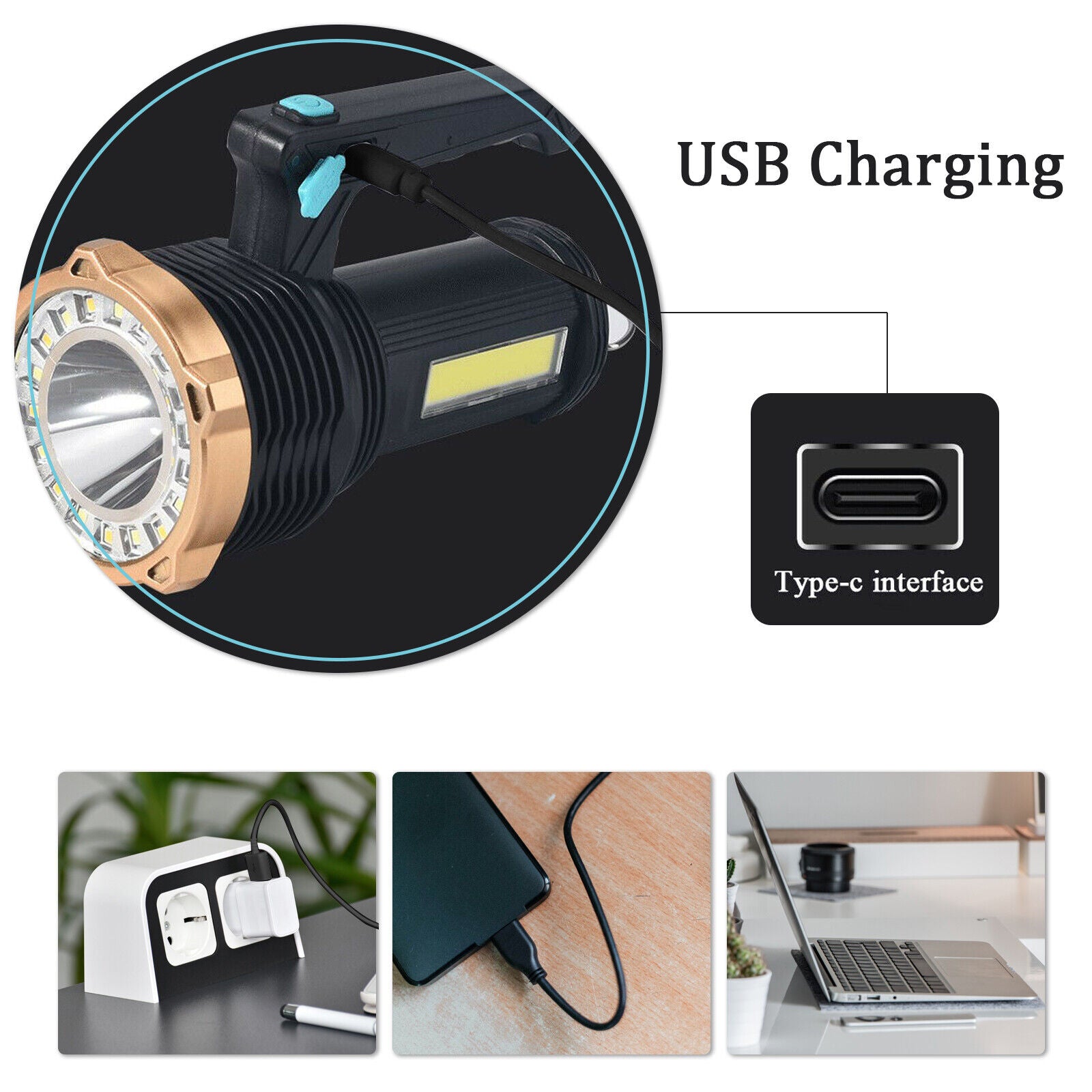 Most Powerful 1200lm LED Flashlight Super Bright Torch Lamp USB Rechargeable 7