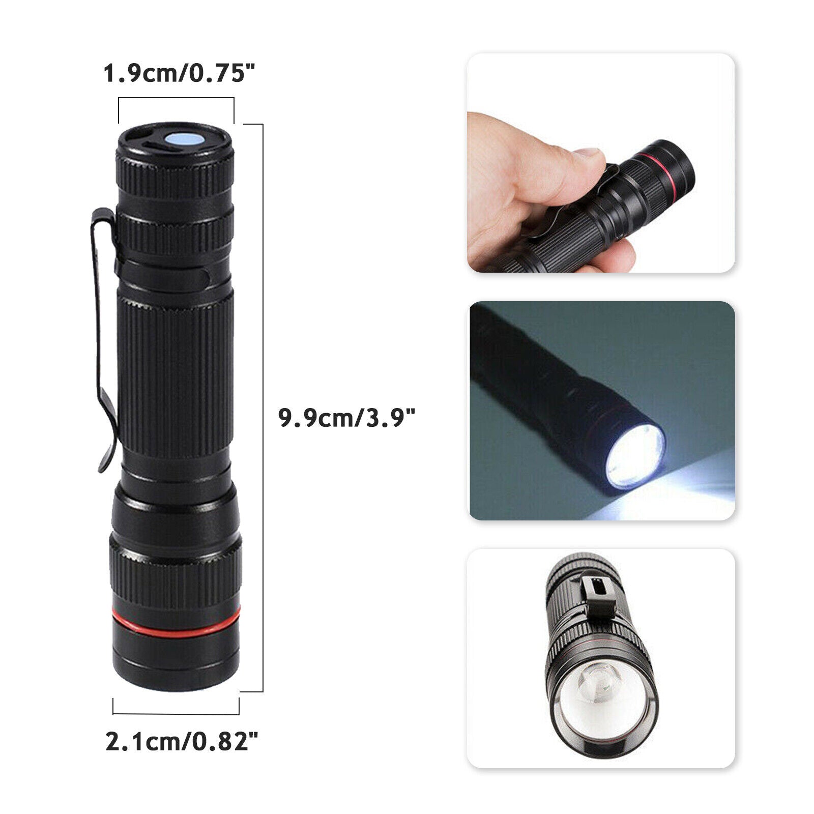 2x Mini Tactical Flashlight Small LED Torch 3 Mode Super Bright Light Clip Lamp 9