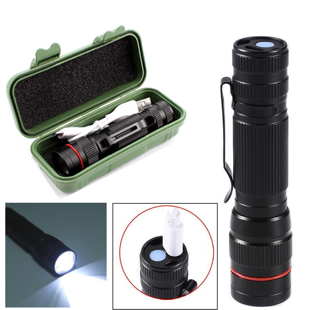 2x Mini Tactical Flashlight Small LED Torch 3 Mode Super Bright Light Clip Lamp 10