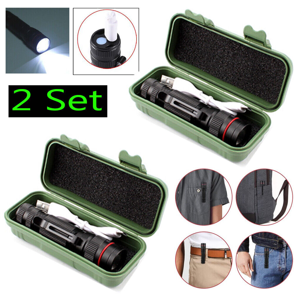 2x Mini Tactical Flashlight Small LED Torch 3 Mode Super Bright Light Clip Lamp 11
