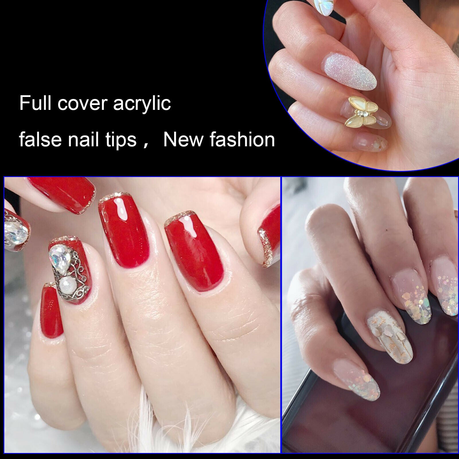 500Pcs Fake French Nail Tips White Clear Stiletto False Gel Pointy Art Acrylic 5