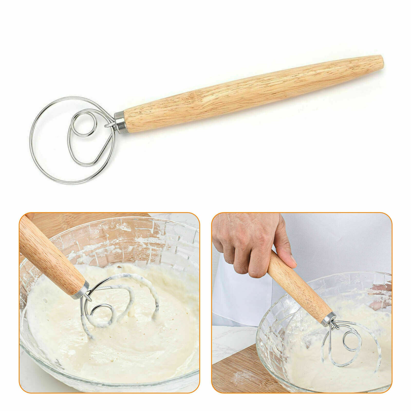 13 INCHES BAKING DOUGH STAINLESS STEEL LARGE WIRE WHISK MIXER BREAD COOKING TOOL 9